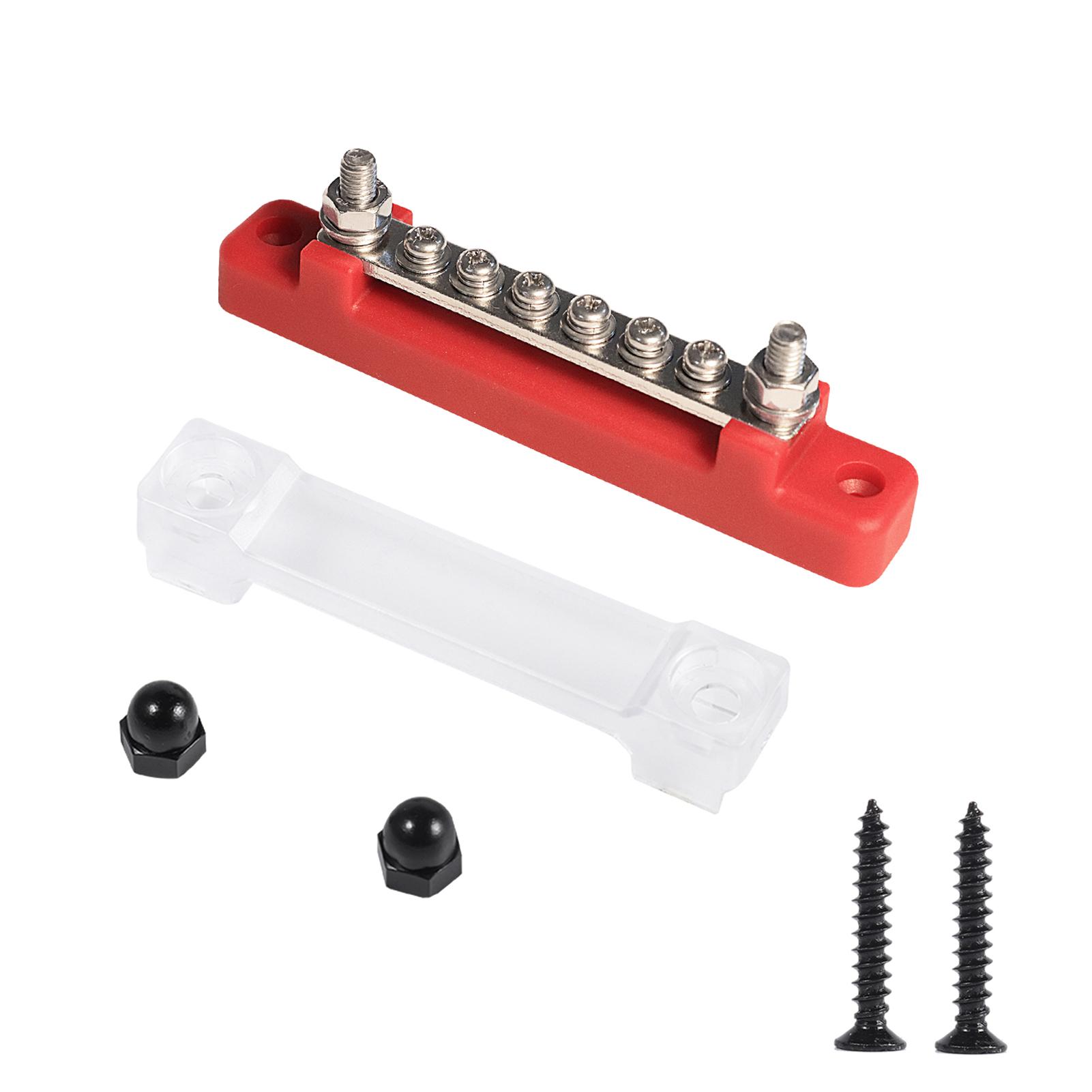 6 Terminal Single-row Bus Bar 150A BusBar Block with Cover, Ground Distribution, Power Distribution Terminal Block