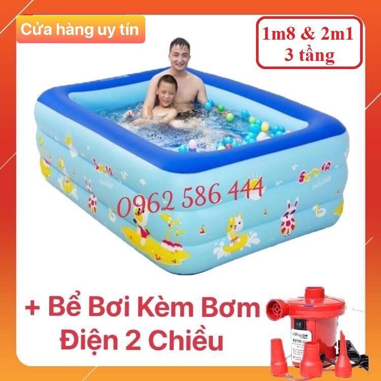 Bể Bơi Phao Cho Bé - 1m8 +2m1 - 3 Tầng + tặng Kèm Bộ Keo Vá