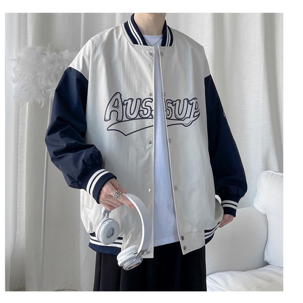 Áo khoác bomber nam nữ unisex-Áo bóng chày Form rộng AUSSUP chất liệu dù 2 lớp dày dặn