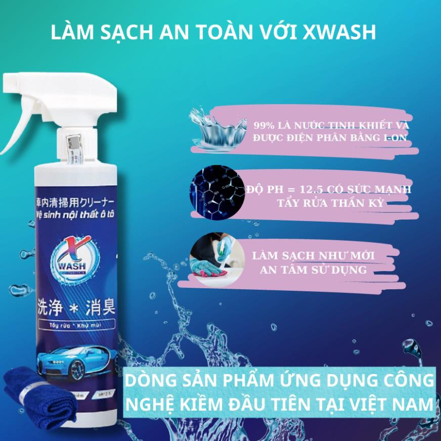 XWASH Xịt Vệ Sinh Xe Ô Tô Dung Dịch Vệ Sinh Nội Thất Xe Hơi Làm Sạch Ghế Da Trần Nỉ Khử Mùi Diệt Khuẩn Ô Tô