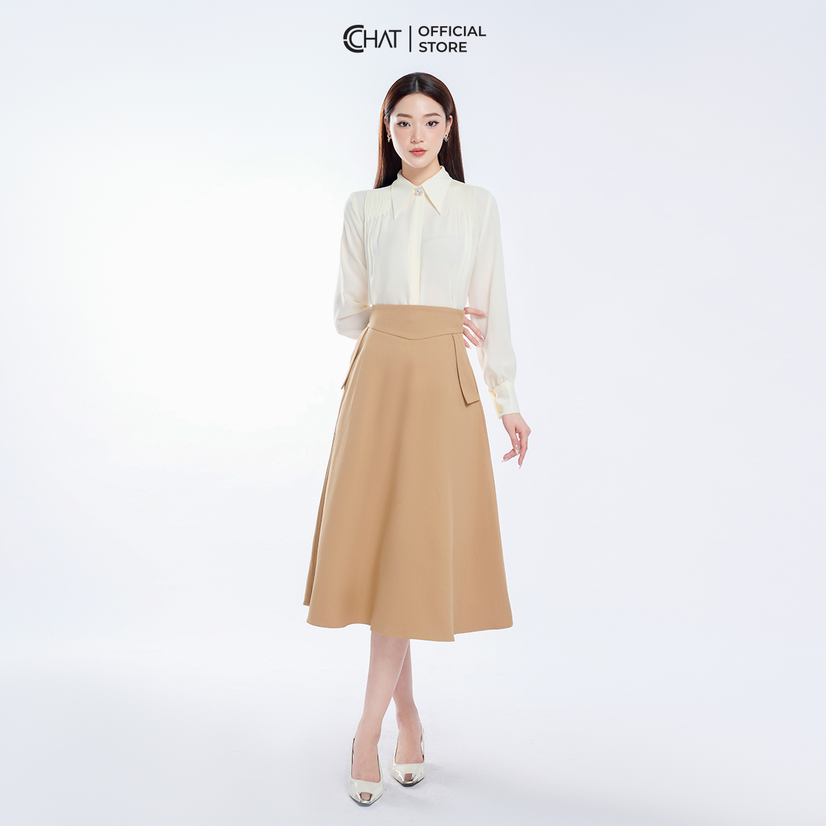 Áo Sơ Mi Nữ  Kiểu Nhún Vai 2 Bên Dáng Suông Chất Mango Cao Cấp 53FDE2009ST