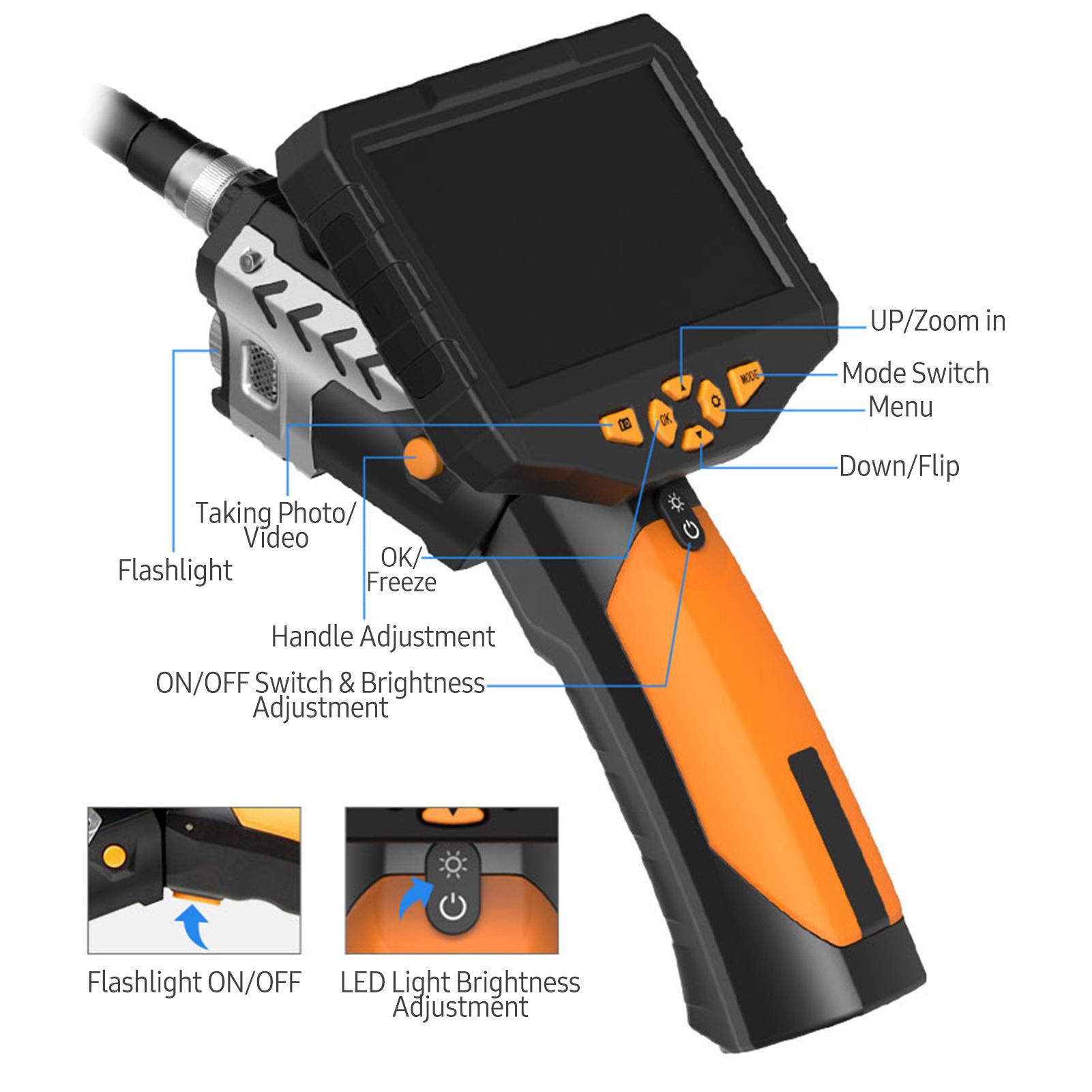 Handheld Industrial Endoscope with Single Lens 4.7-Inch IPS Display 100W Pixel Electronic Camera Video Picture Taking 6 LED Lights 3.0-Meter Cable for Pipeline Vehicle Inspection