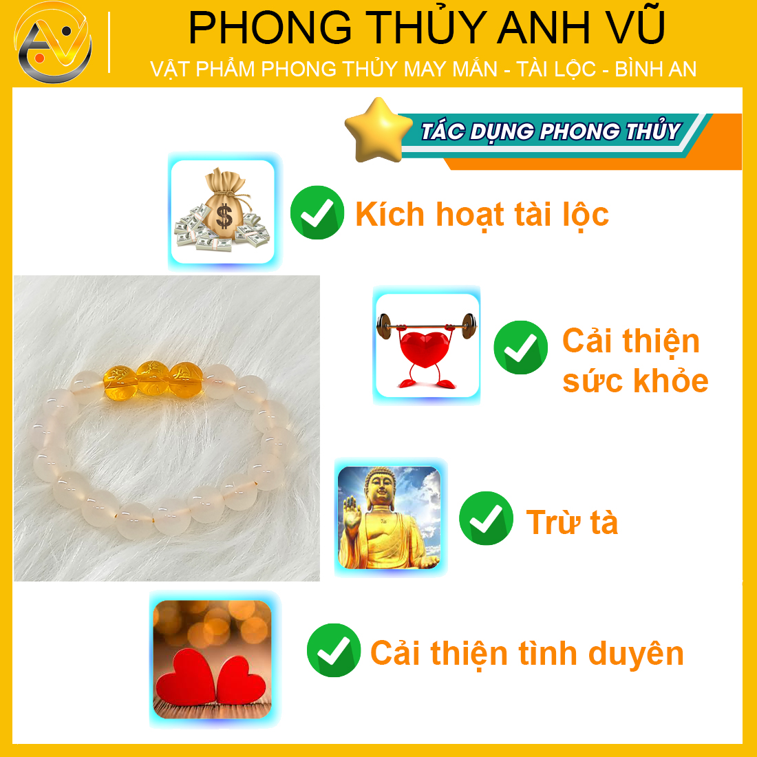 Vòng tay mã não trắng tam hợp dần ngọ tuất - size 8 10ly cho nữ mệnh thủy, mệnh kim - có khai quang điểm nhãn may mắn tài lộc - bảo hành 12 tháng - PHONG THỦY ANH VŨ