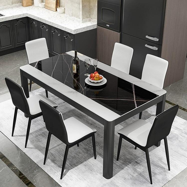 Bộ bàn ăn mặt kính cường lực vân đá cao cấp - Bộ bàn ăn 4 ghế da decor phòng ăn gia đình Có Ảnh Thật