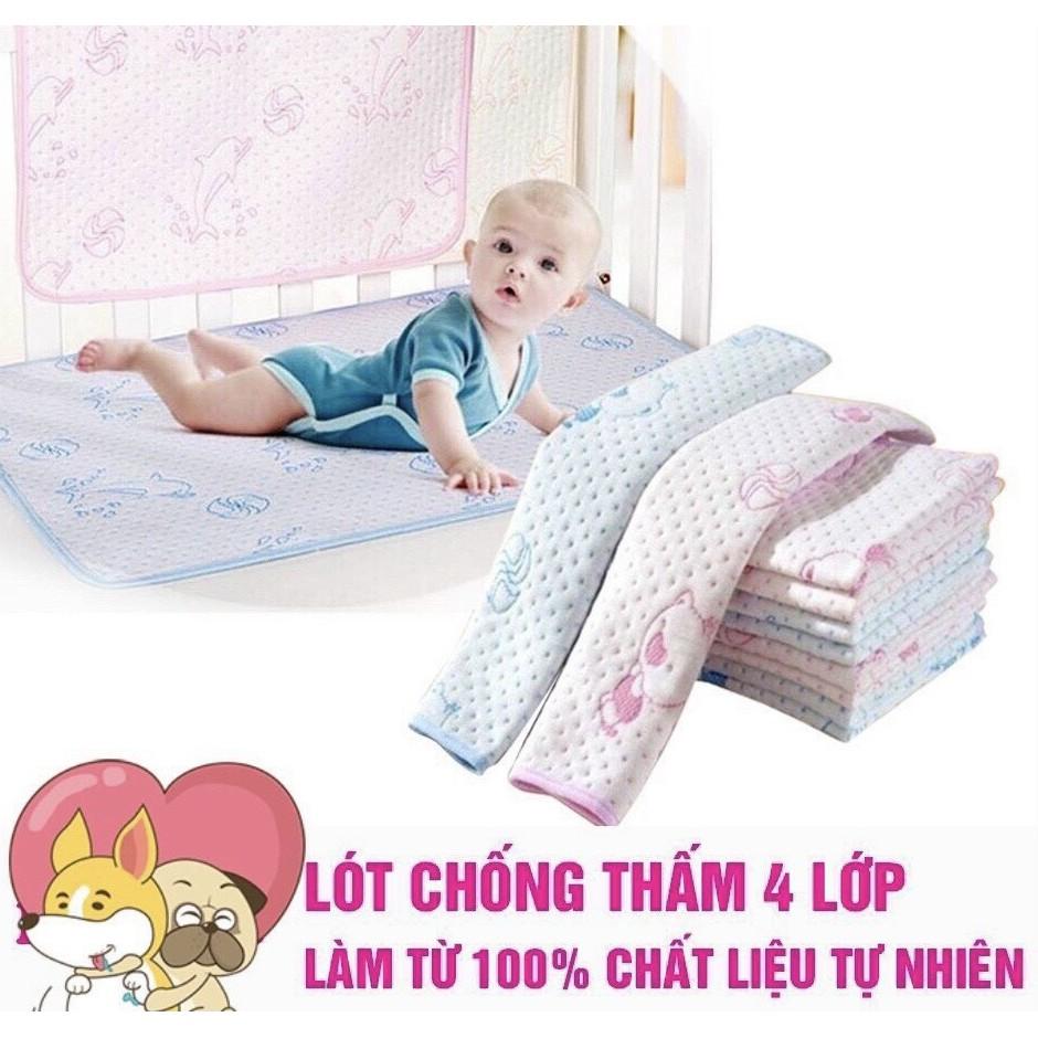 Lót tè sơ sinh, tấm lót chống thấm 4 lớp gấu KT 50x70cm cho bé