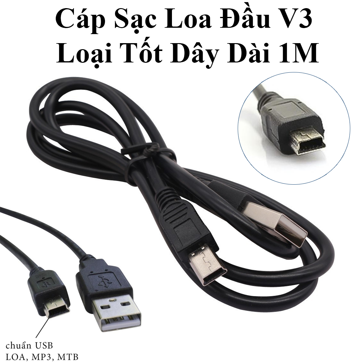 Cáp Sạc Loa Đầu V3 Loại Tốt Dây Dài 1M