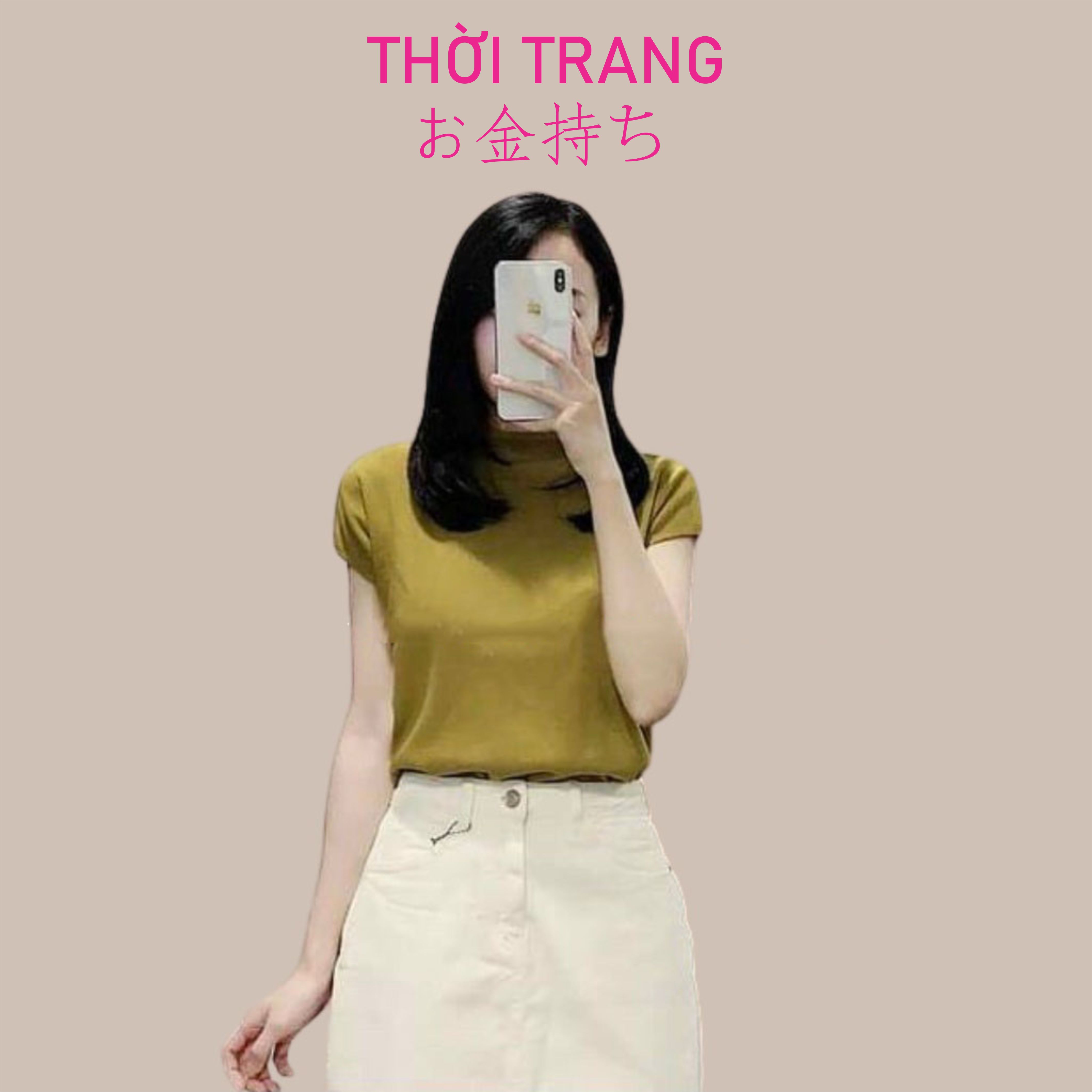 thời trang nữ ao lên cổ 3 phân tay hến có nhiều mầu