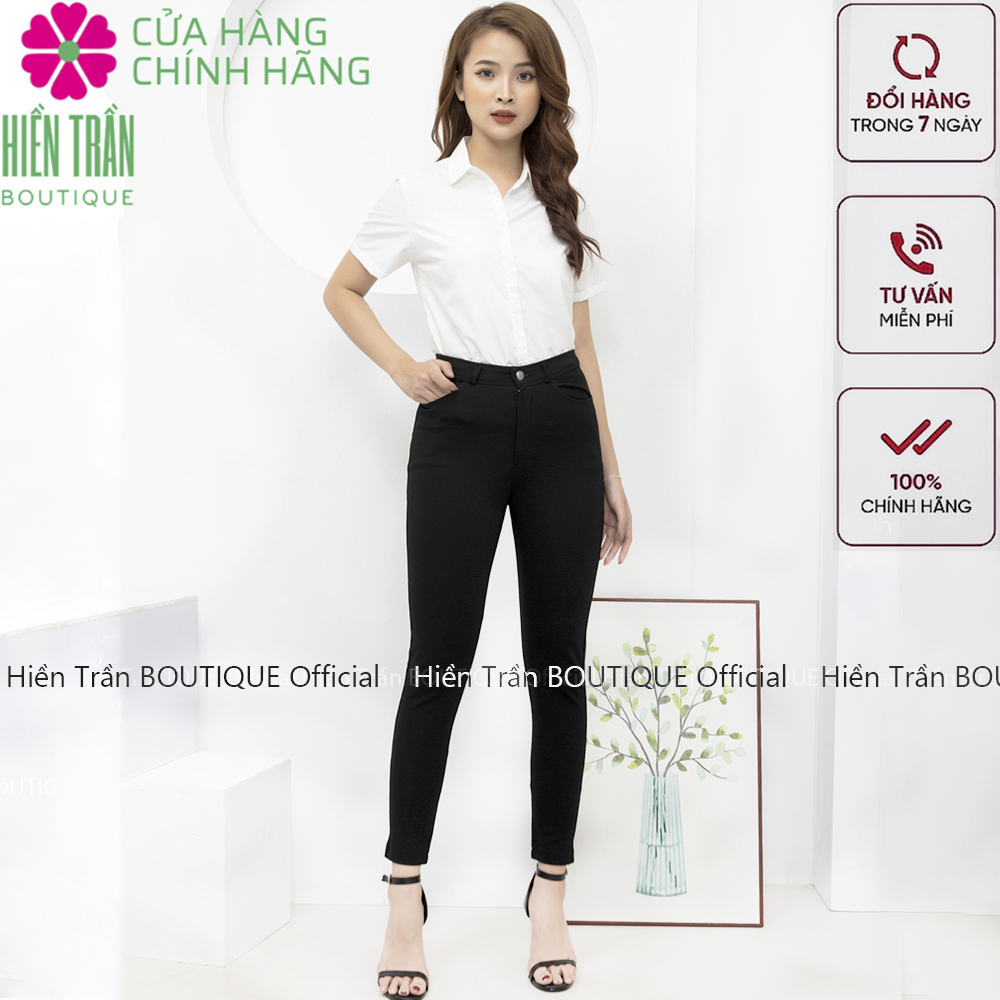 Quần tregging nữ công sở Hiền Trần BOUTIQUE cạp cao, khóa kéo vải dày dặn co giãn, mặc tôn dáng