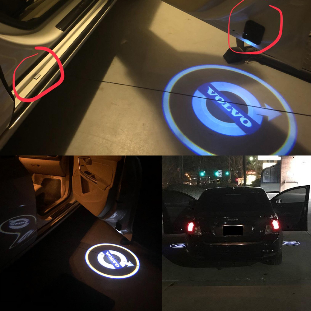 Đèn led chiếu hình (1 bộ), logo gắn cửa trang trí ô tô không dây, phụ kiện oto Tâm Luân