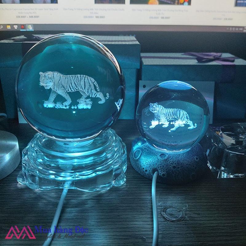 Bộ Quà Tặng Quả Cầu Pha Lê 3D larser LED 12 Con Giáp Tuổi Hợi