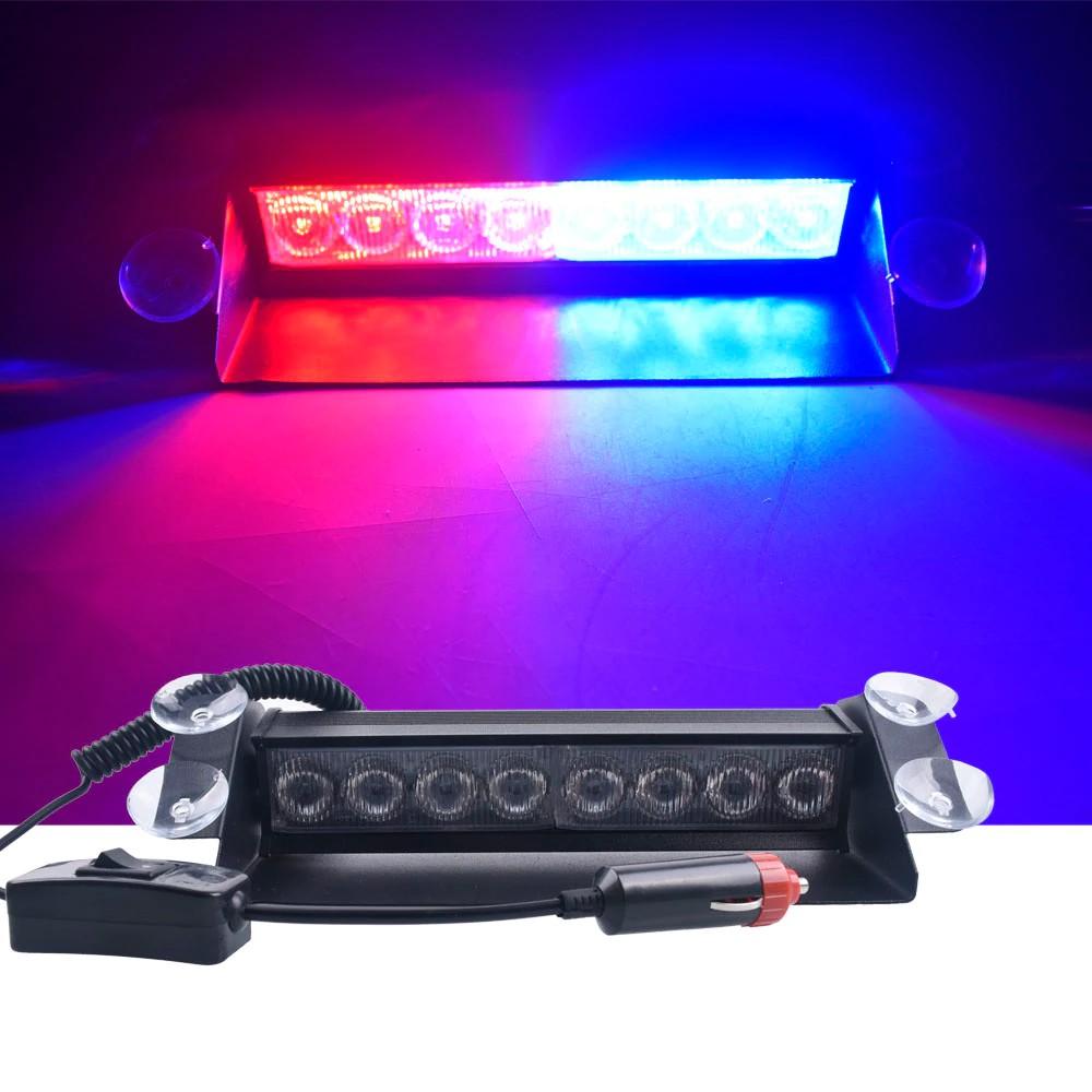 Đèn Chớp Police Xanh Đỏ 8 LED - Đèn Nháy Cảnh Sát Cho Ô Tô