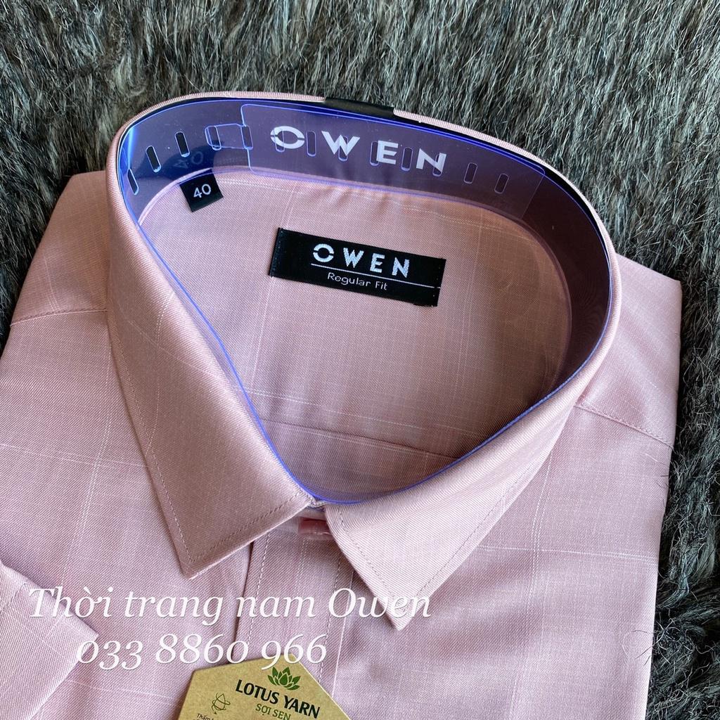 OWEN - Áo sơ mi ngắn tay Owen Regular fit chất sợi sen màu hồng ruốc 220089