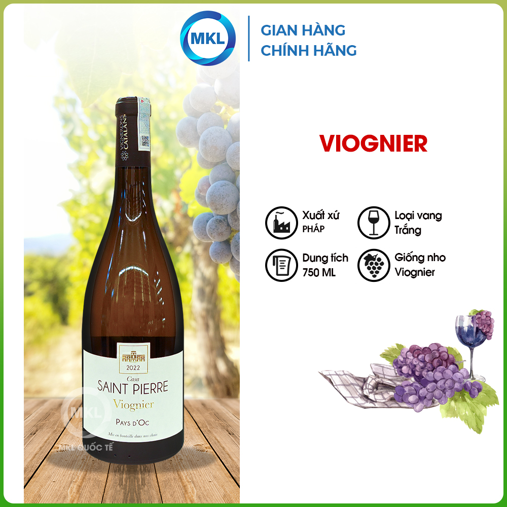Rượu Vang Trắng  Pháp Viognier Casa Saint Pierre - IGP Pays d'Oc 750ml 12.5% Pháp  - Hàng chính hãng