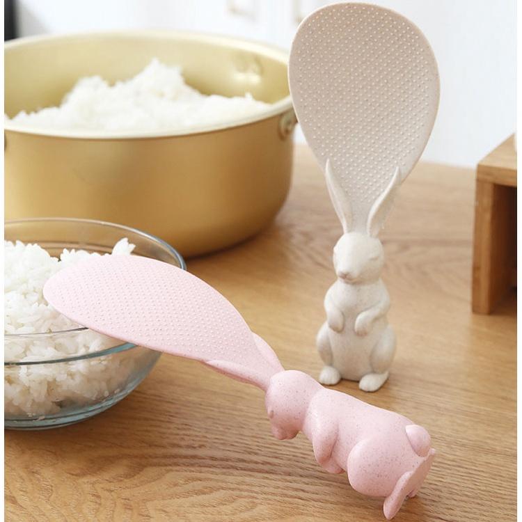 Vá Thìa Xới Cơm Lúa Mạch Hình Thỏ Đứng Dễ Thương Tiện Lợi An Toàn