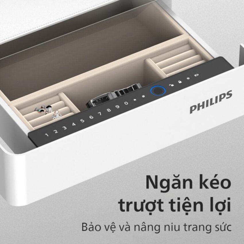 Két sắt điện tử thông minh vân tay, mã số ảo, sạc điện thoại thương hiệu Philips SBX301-5PC - Hàng nhập khẩu