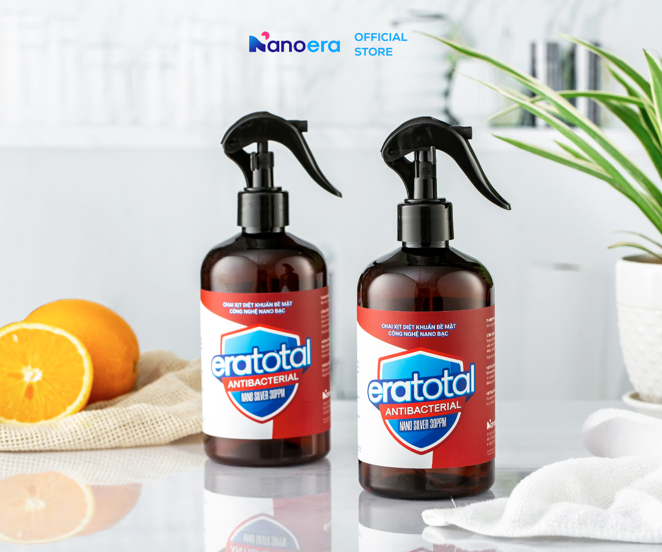 Nano Bạc Diệt Khuẩn 99.99% Dạng Chai Xịt 500ml Eratotal, Không Khô Da Tay, Không Chứa Cồn, Có Kiểm Nghiệm Pasteur