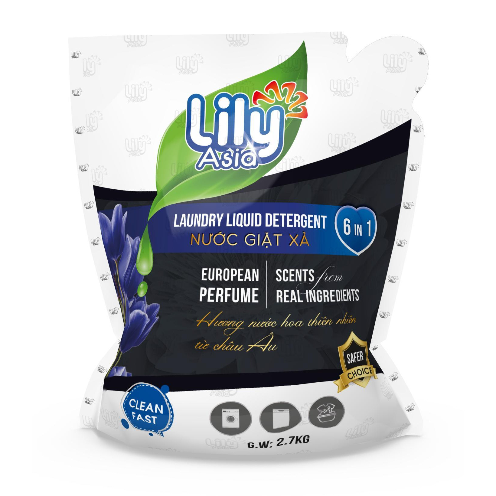 Túi Nước Giặt Xả Lily Asia ( 2,7 Kg - Màu Đen) - Hương nước hoa ( Seahorse)