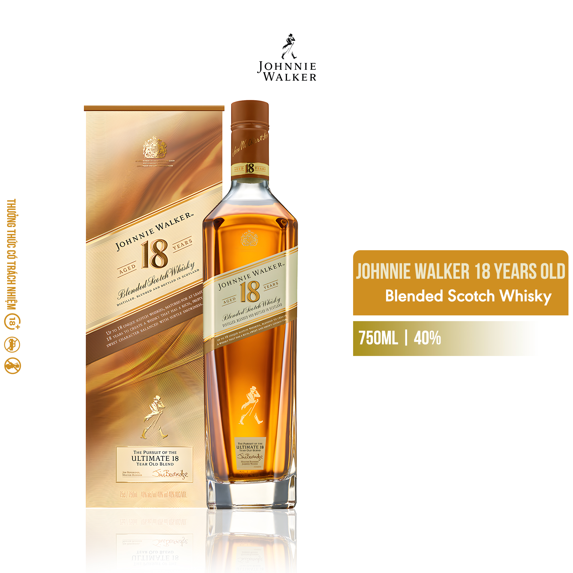 Rượu Johnnie Walker 18 Years Old Blended Scotch Whisky 750ml 40% [Kèm Hộp]