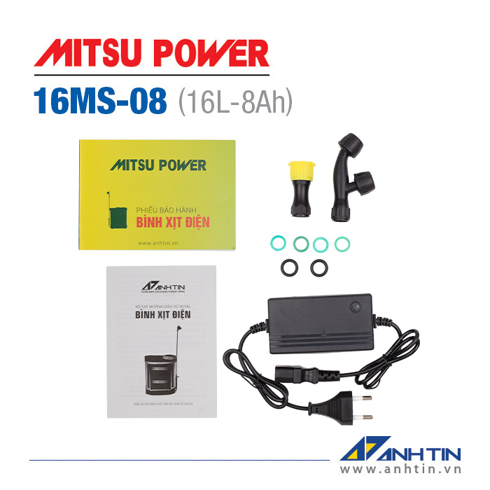 Bình xịt điện tưới cây Mitsu Power 16MS-08 | Bình phun thuốc trừ sâu 16 lít | 12V-8AH