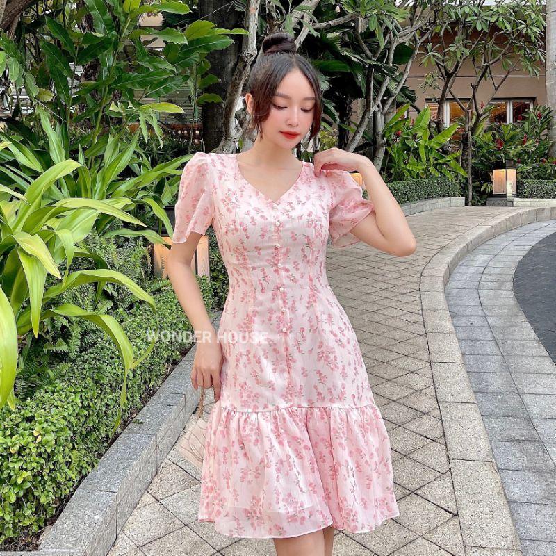 Đầm hoa Wonderhouse form suông đuôi cá xòe nhẹ công sở, dạo phố nữ tính - Yumi dress