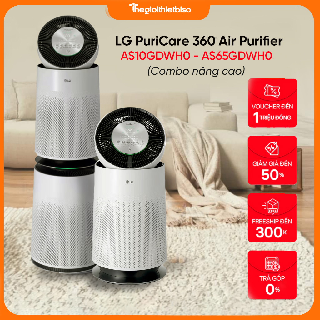 [COMBO NÂNG CAO] Máy lọc không khí LG PuriCare360 - AS10 - AS65 - Hàng chính hãng LG
