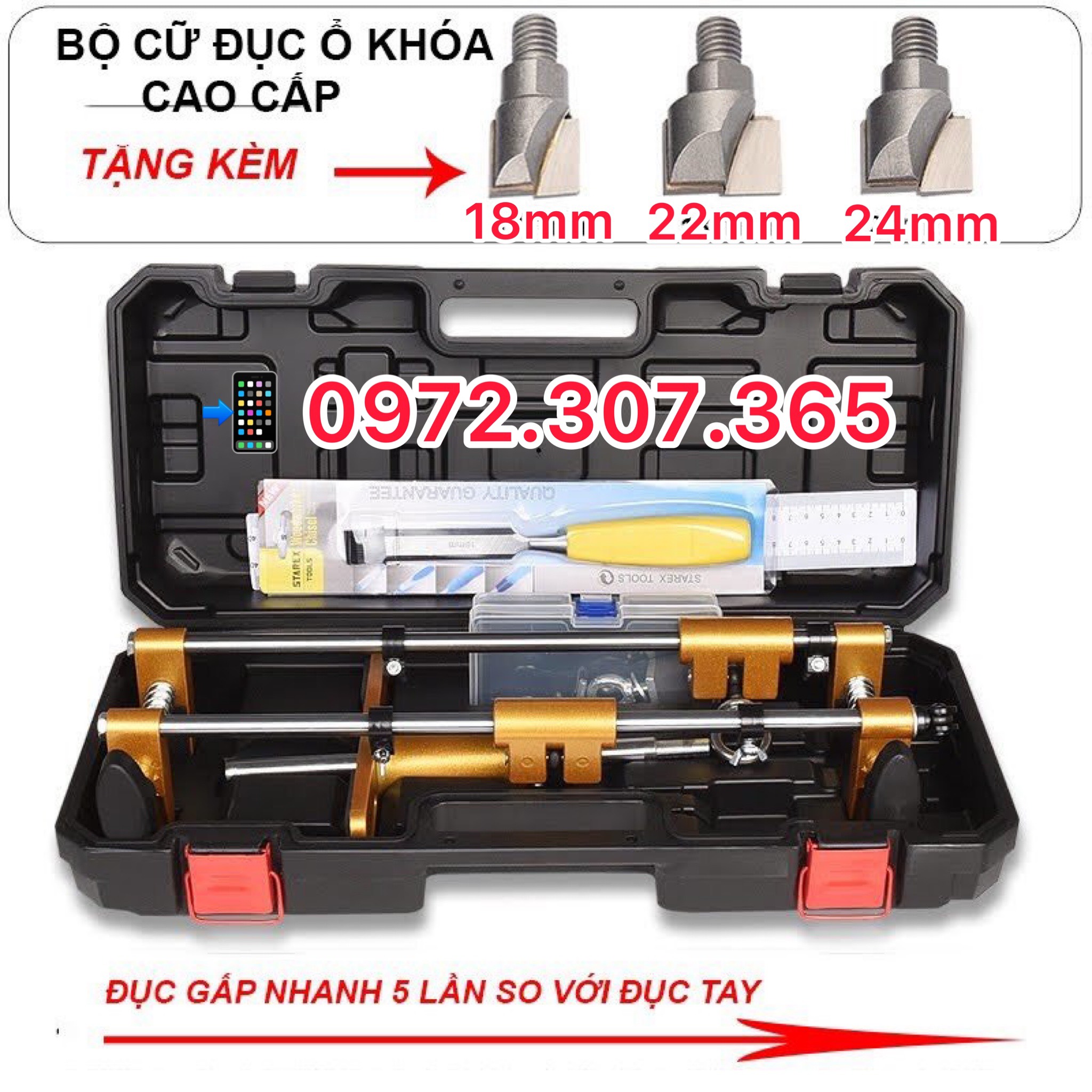 BỘ ĐỤC Ổ KHÓA CỬA BẰNG TAY CAO CẤP, LẮP MÁY KHOAN CẦM TAY