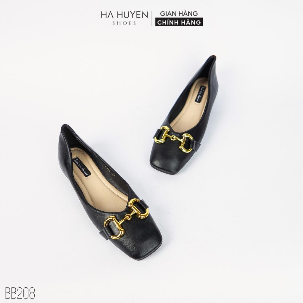 Giày búp bê nữ Hà Huyền Shoes mũi vuông phối khóa xích vàng sang trọng - BB208