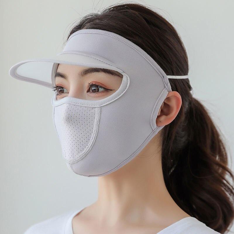 2-IN-1 Sunscreen Hat Full Face Cover Mask Breathable Ice Silk Sun Hat Face Mask Summer Outdoor Sport Riding Cycling Mask Caps