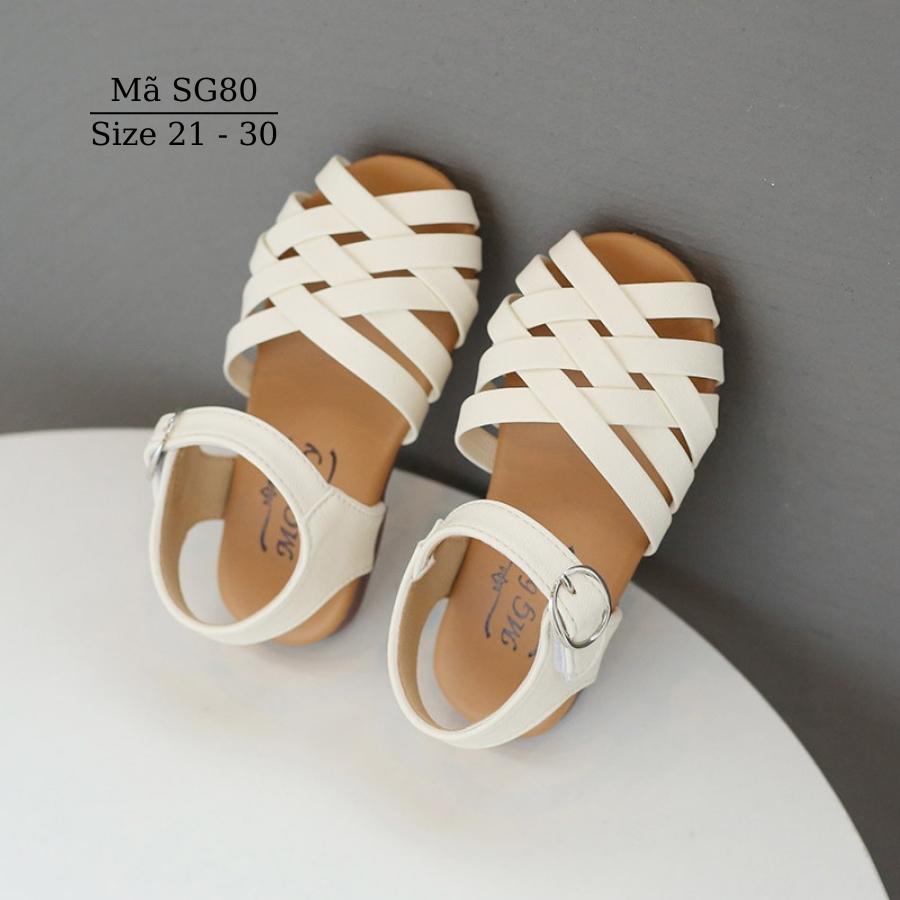 Sandal bé gái MGBABY da mềm đế êm quai đan chéo dép rọ bít mũi búp bê tiểu thư 3 màu đen be trắng 1 - 6 tuổi phong cách SG80