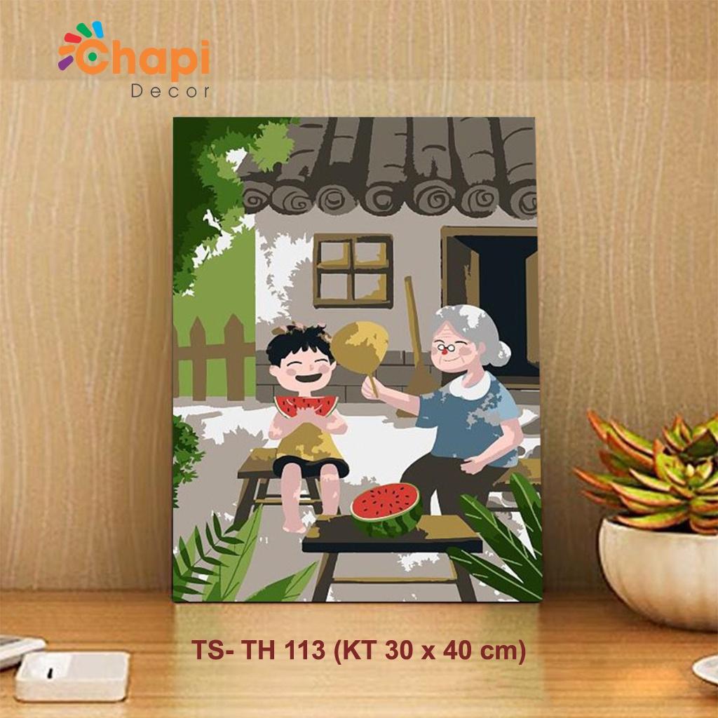 Tranh tô màu số hóa Tuổi Thơ Size 30x40cm đã căng khung dành cho bé