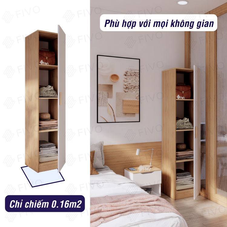 Tủ Áo Gỗ Chống Ẩm Cao Cấp 1 Cửa FIVO FC06, Mẫu Mã Đa Dạng, Phù Hợp Cho Không Gian Nhà Nhỏ, Giá Rẻ - Màu Gỗ Trắng