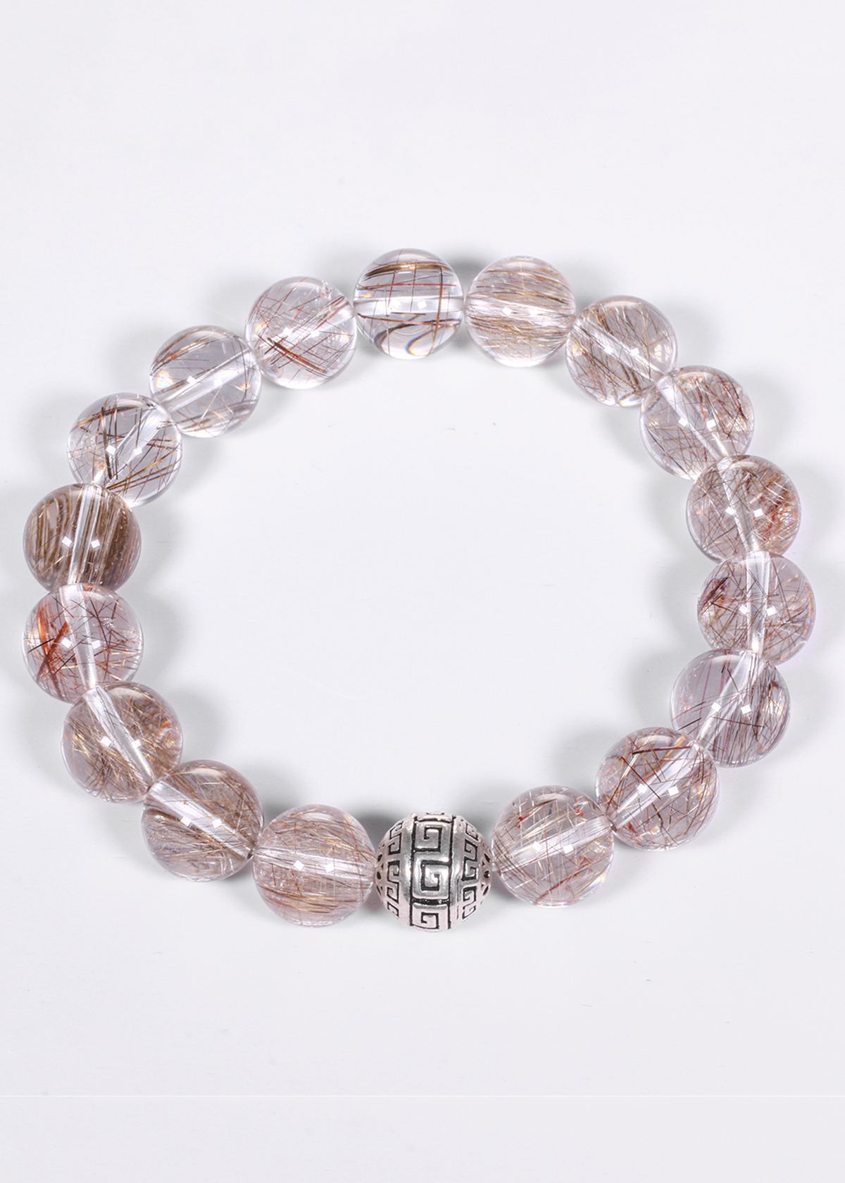 Vòng tay đá thạch anh tóc ánh kim mix charm cầu bạc hạt đá 13mm mệnh thủy, kim - Ngọc Quý Gemstones