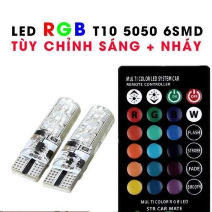 Bộ đèn led rgb demi điều khiển màu + chế độ nháy, sáng chuẩn t10 12v 206669