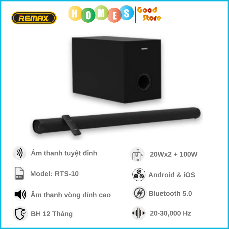 Dàn Loa Soundbar REMAX RTS-10 Bluetooth 5.0 Âm Thanh Đỉnh Cao - Hàng Chính Hãng