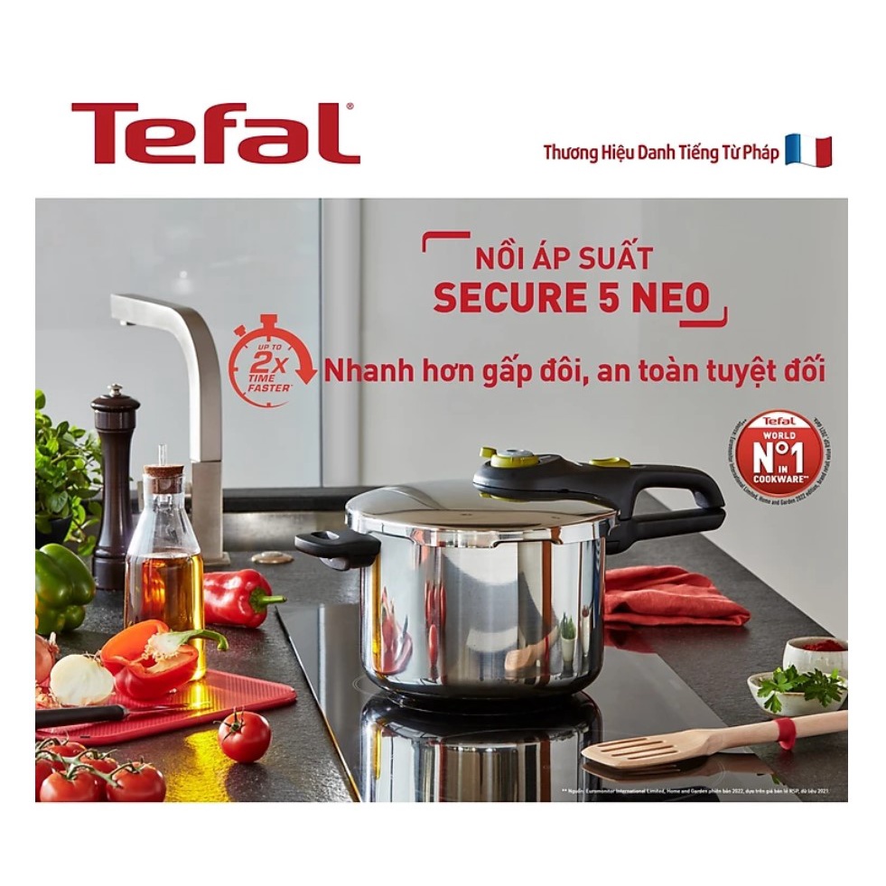 Nồi áp suất cơ inox Tefal Secure 5 Neo 6L - P2530750, dùng cho mọi loại bếp - Hàng chính hãng