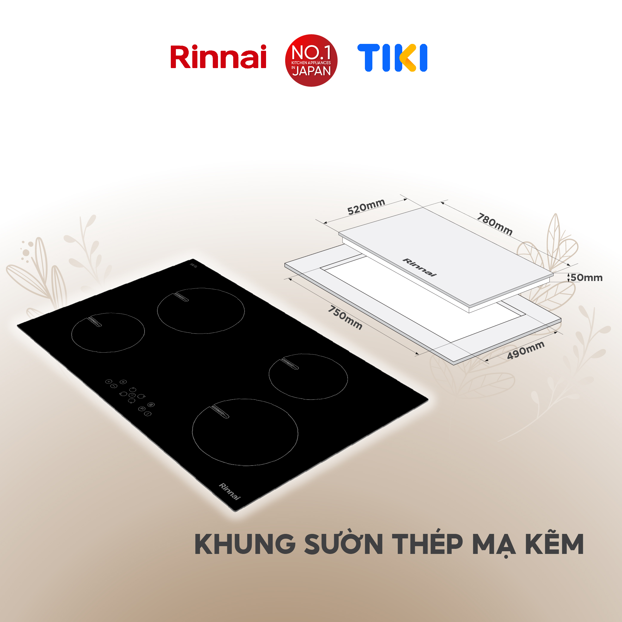 Bếp từ Rinnai RB-7104H-CB mặt kính Schott 7400W - Hàng chính hãng.