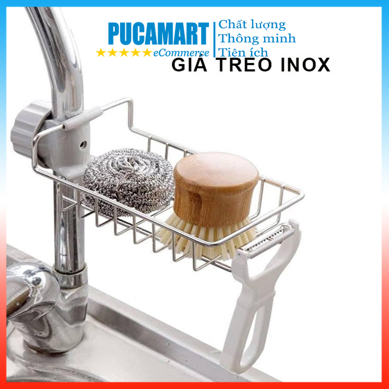 [Loại Tốt] Kệ Inox Gắn Vòi Treo Đồ Rửa Chén, Xà Phòng Tiện Lợi, Kệ Đựng Đồ Rửa Chén, Kệ Treo Vòi - PucaMart