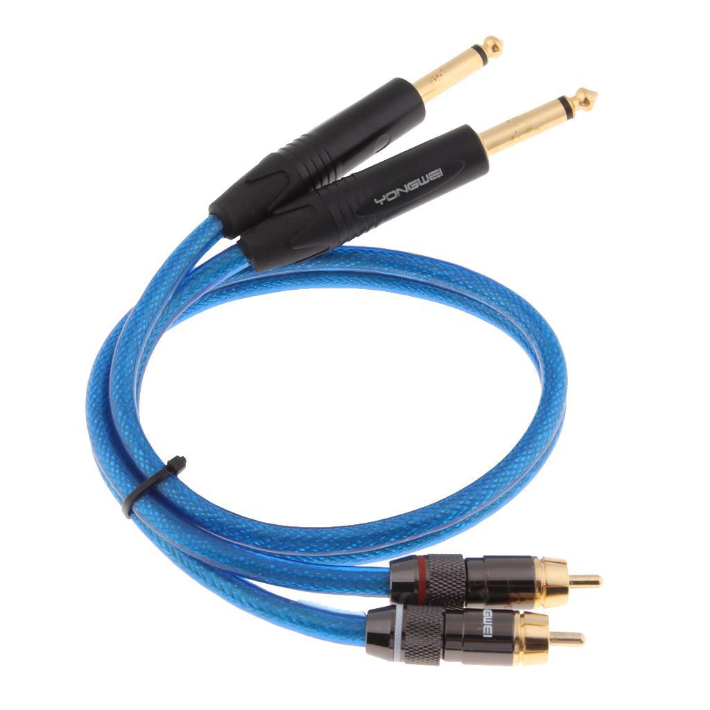 1.6FT 2 RCA Male to 2 6.35MM Stereo Audio Cable Gold-Plated for Speaker, AMP,