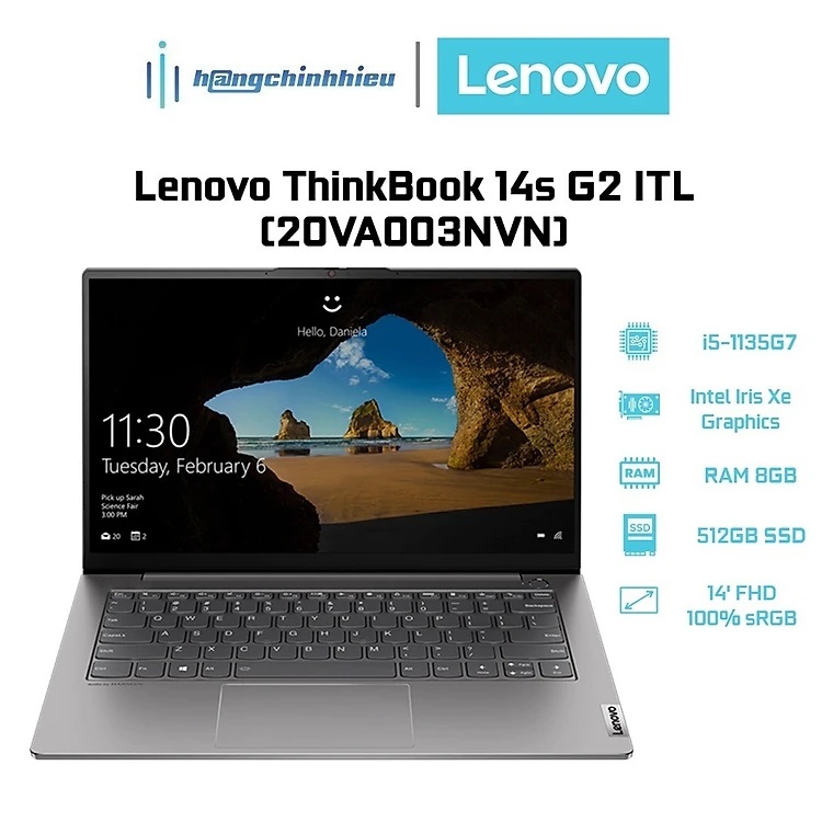 Laptop Lenovo ThinkBook 14s G2 ITL 20VA003NVN (i5-1135G7 | 8GB | 512GB SSD | Intel Iris Xe Graphics | 14' FHD 100% sRGB)-HÀNG CHÍNH HÃNG