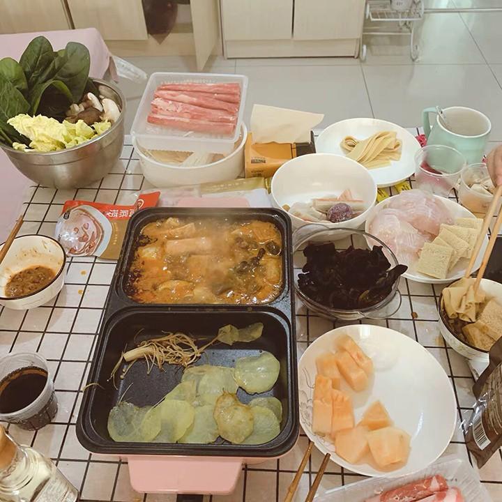 Bếp Điện Mini 2 Ngăn,Nồi Lẩu Nướng Đế Chống Dính | Công Dụng 5 Trong 1