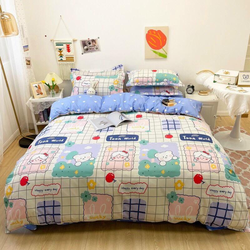 Bộ chăn ga poly ô vuông xinh