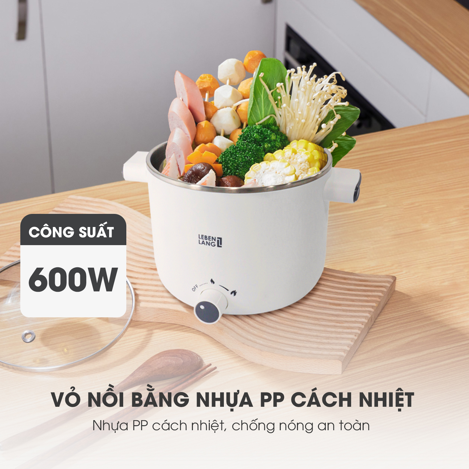 Nồi lẩu điện mini Lebenlang LBL0303, dung tích 1200ML, hai tay cầm tiện lợi, bảo hành 2 năm – hàng chính hãng