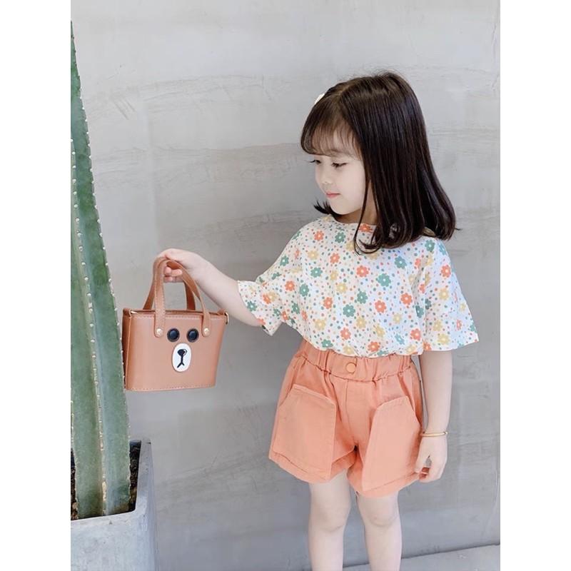 Bộ Hoa Nhí Màu Cam Quần Thô 2 Túi Hoạ Tiết Xinh Xắn Cho Bé - Nhà Cam