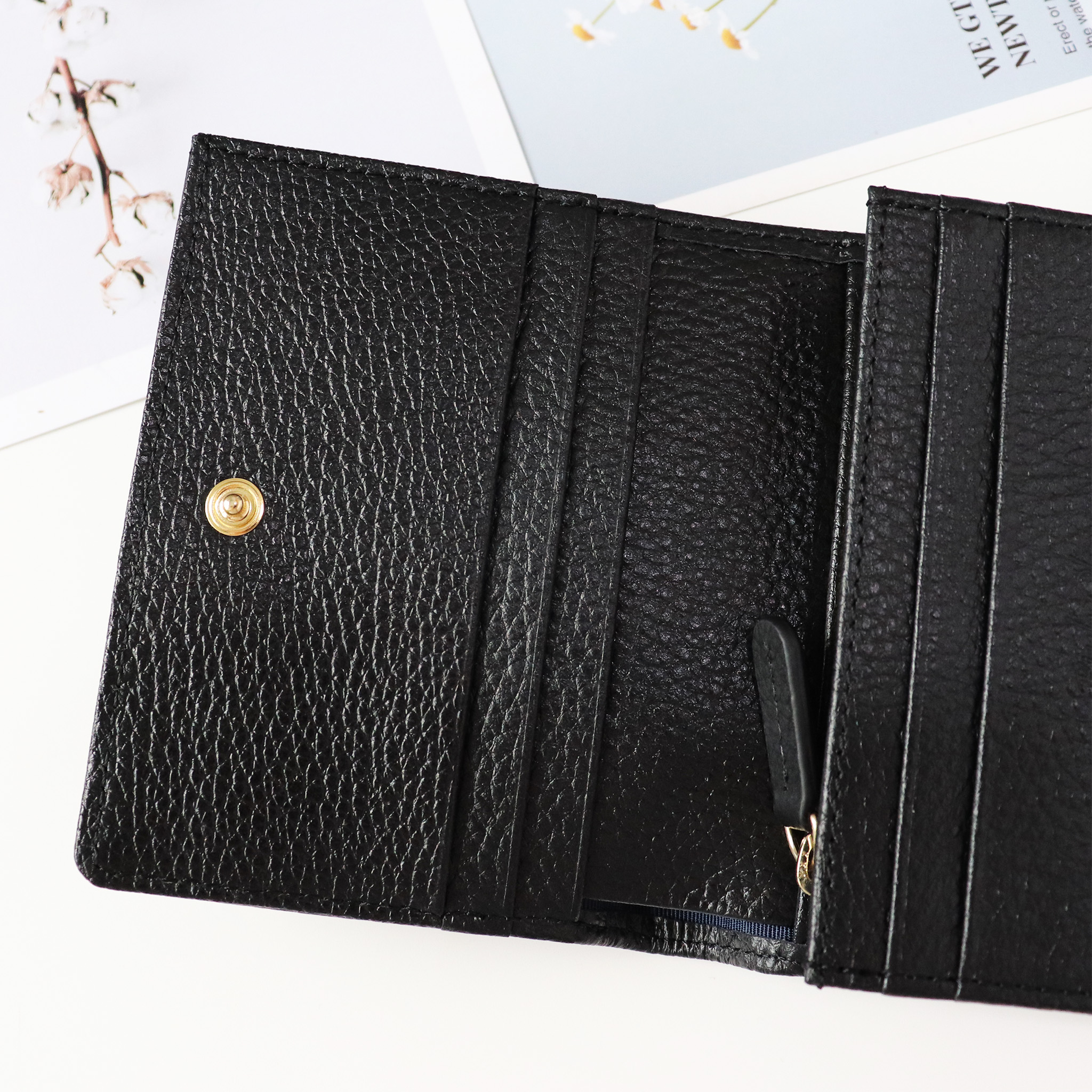 Ví nữ gấp mini da bò vân hạt