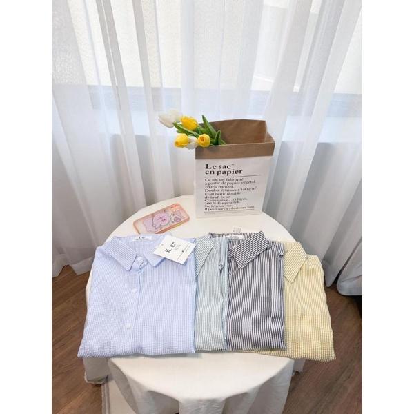 Áo sơ mi kẻ sọc thô xốp ulzzang