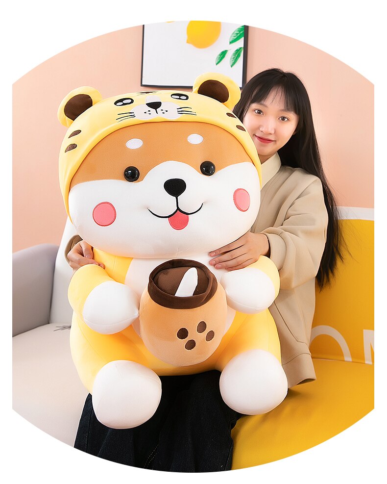 Thú nhồi bông shiba cosplay hổ ôm trà sữa - Size 55cm - Quà tặng shiba ôm trà sữa nhồi bông êm mịn dễ thương - Gối ôm mềm mịn cho bé