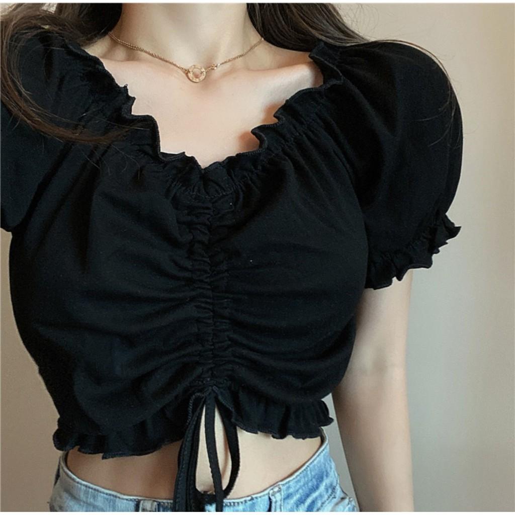 Áo trễ vai croptop rút ngực ulzzang phong cách Hàn Quốc  Áo hở vai rúm ngực ulzzang C48 - Maoshop