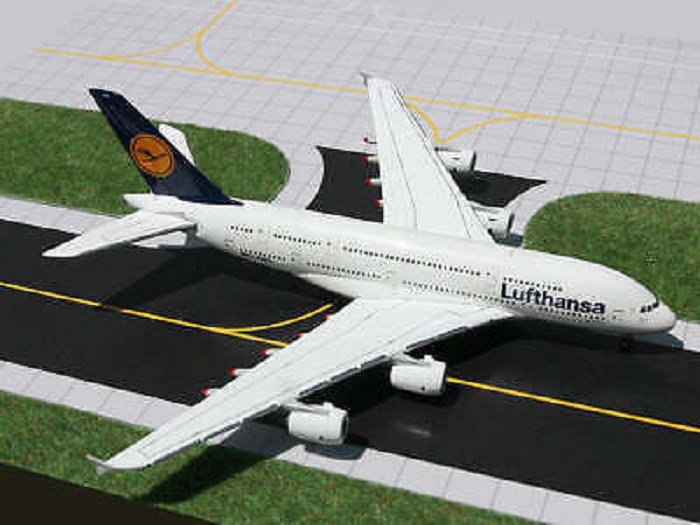 Mô hình máy bay tĩnh Airbus A380 Lufthansa 20cm có bánh xe