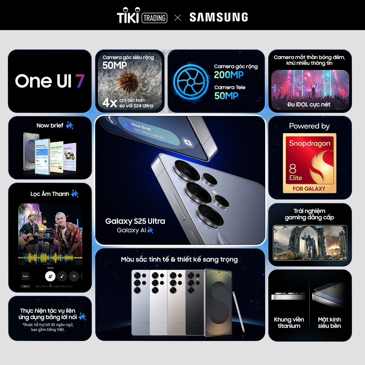 Điện thoại Samsung Galaxy S25 Ultra, Điện thoại AI, Tìm kiếm thông minh, Video camera đêm Nightography, S Pen đa nhiệm - Hàng Chính Hãng