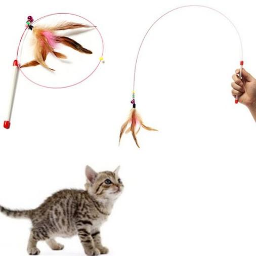 Đồ chơi cho mèo nhiều màu sắc- đồ chơi cần câu mèo vờn bằng dây thép